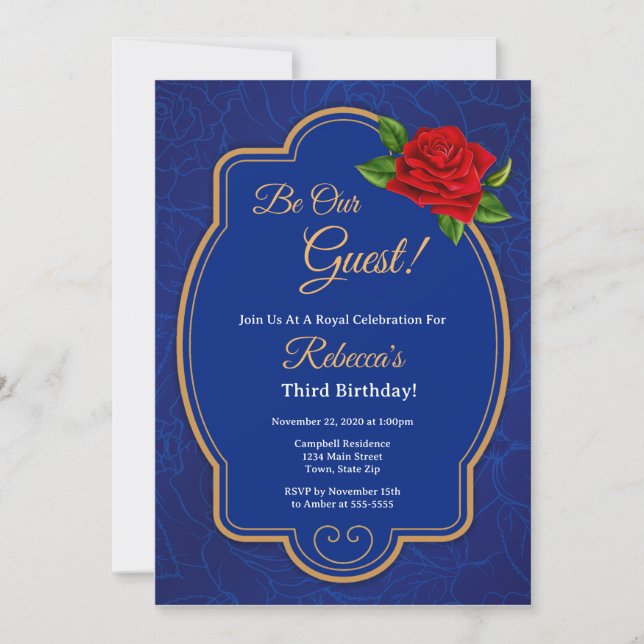 Invitación de cumpleaños de Rosa encantado (Anverso)