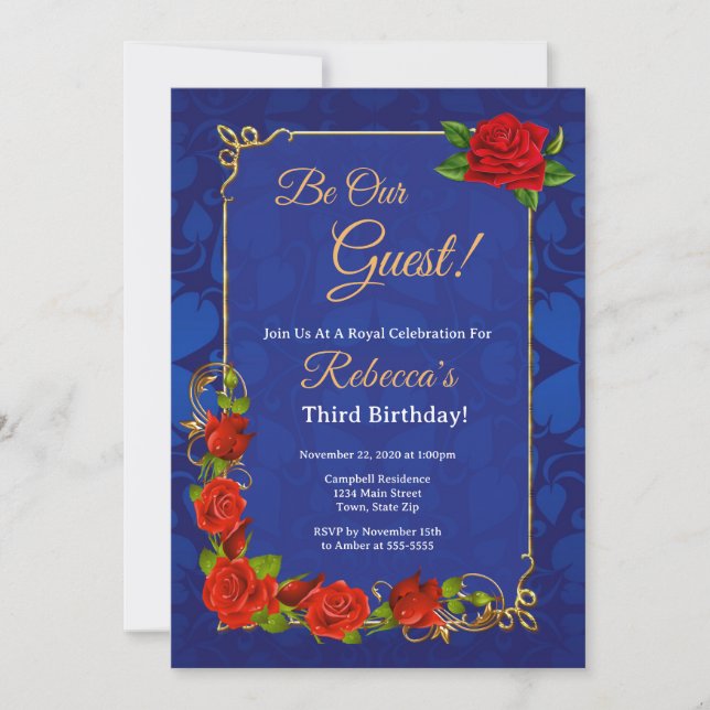 Invitación de cumpleaños de Rosa encantado (Anverso)