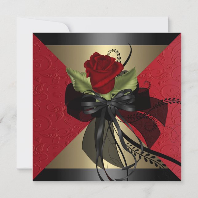 Invitación de cumpleaños de rosa roja elegante (Anverso)
