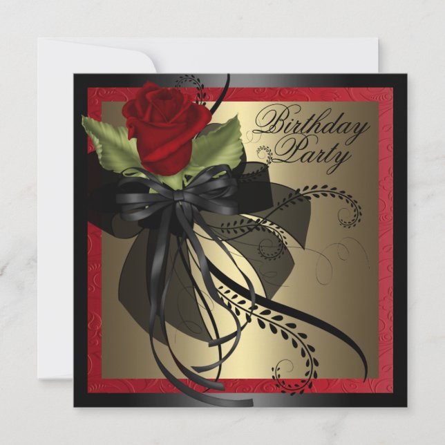 Invitación de cumpleaños de rosa roja y negra eleg (Anverso)