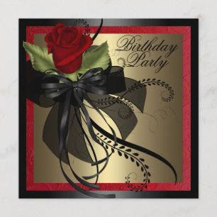 Invitación de cumpleaños de rosa roja y negra eleg