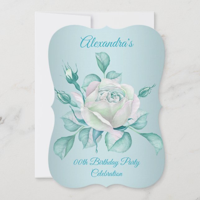 invitación de cumpleaños de rosas azules turquesa (Anverso)