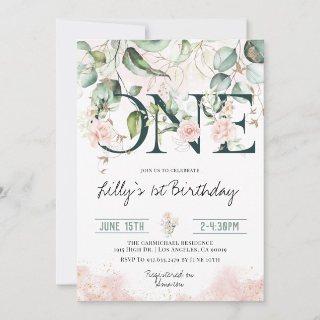 Invitación de cumpleaños de Rosas rosados de Rubor (Anverso)
