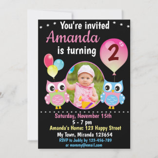 invitación de cumpleaños de Rose Blue Owl