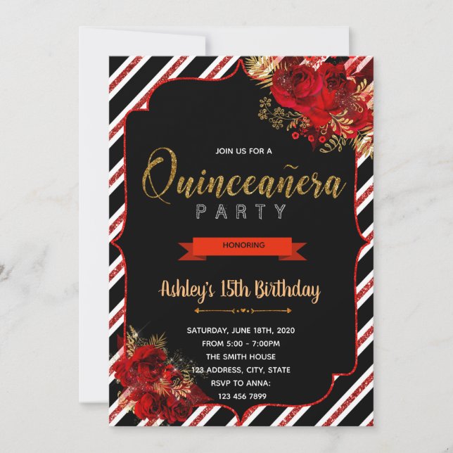 Invitación de cumpleaños de Roses Rojos (Anverso)