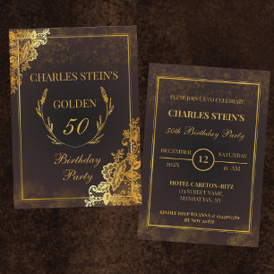 Invitación de cumpleaños de Royal Gold Floral Bord