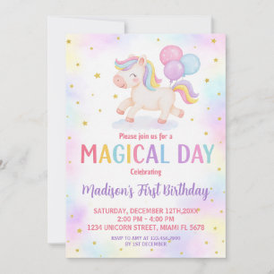 Invitación de cumpleaños de Rubor Gold Unicorn