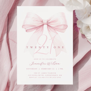 Invitación de cumpleaños de Rubor Pink Bow Twenty 