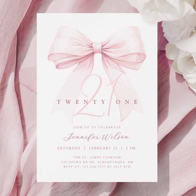 Invitación de cumpleaños de Rubor Pink Bow Twenty  (Subido por el creador)