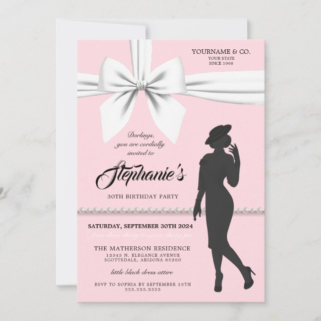 Invitación de cumpleaños de Rubor Pink Elegant Tif (Anverso)