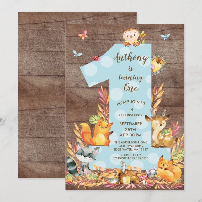 Invitación de cumpleaños de Rustic Woodland Big On (Anverso / Reverso)