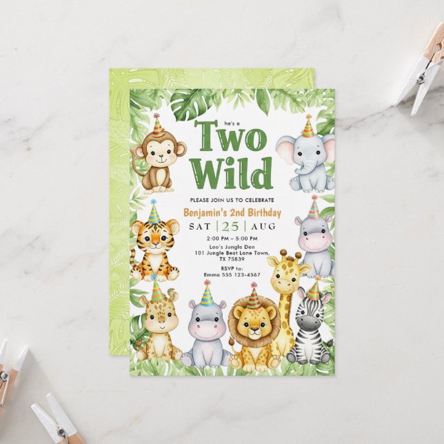 Invitación de cumpleaños de Safari a dos chicos sa (Anverso/Reverso In Situ)