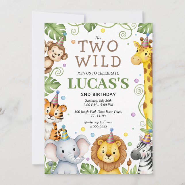Invitación de cumpleaños de Safari a dos chicos sa (Anverso)