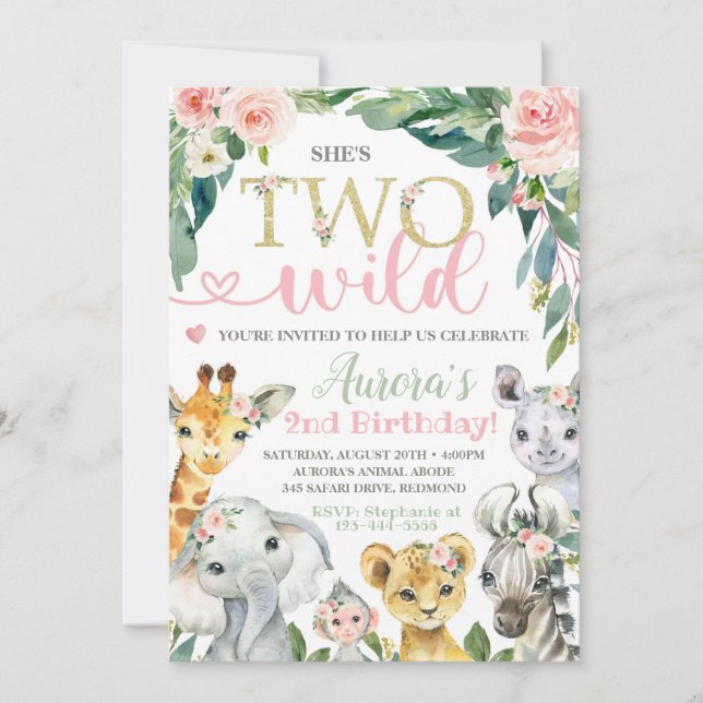 Invitación de cumpleaños de Safari a dos invitacio (Anverso)