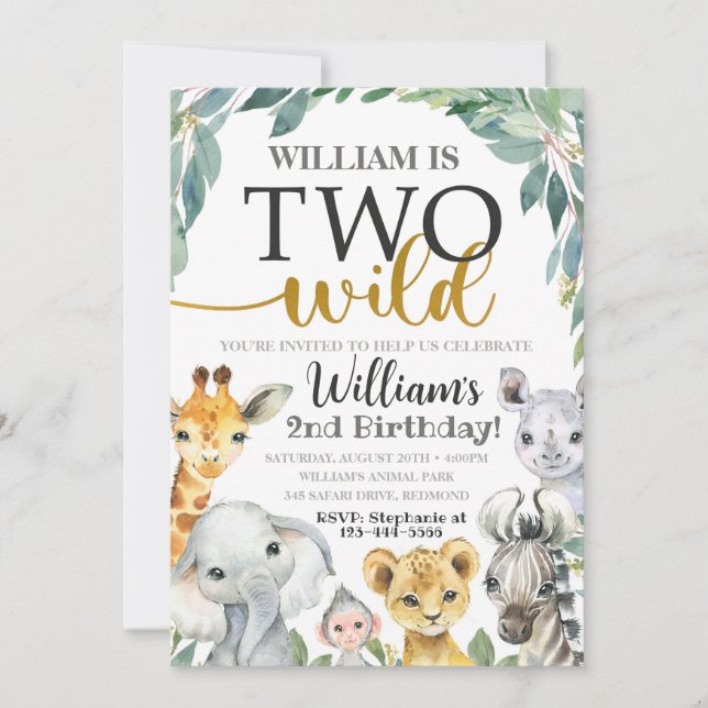 Invitación de cumpleaños de Safari a dos invitacio (Anverso)