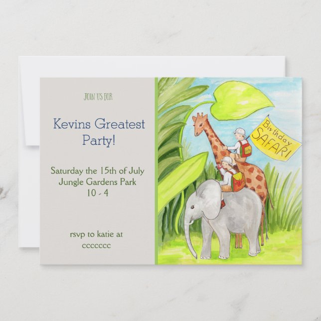 Invitación de cumpleaños de Safari de cumpleaños (Anverso)