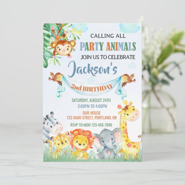 Invitación de cumpleaños de Safari Dos invitacione (Anverso de pie)