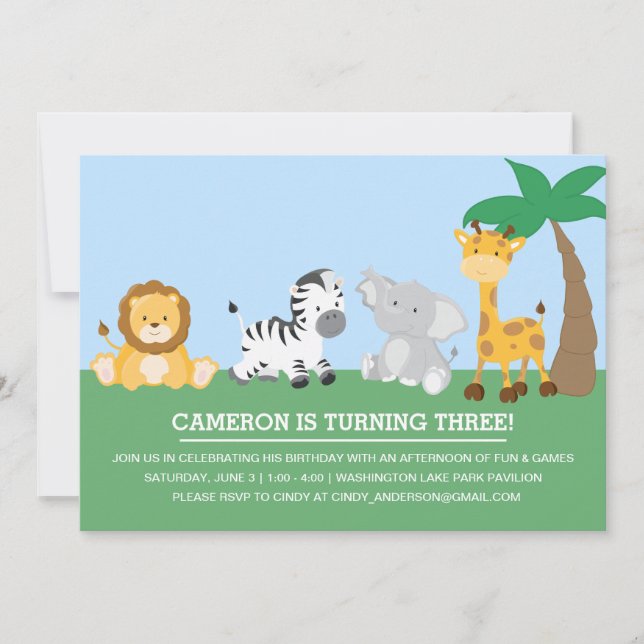 Invitación de cumpleaños de Safari en la Jungla (Anverso)