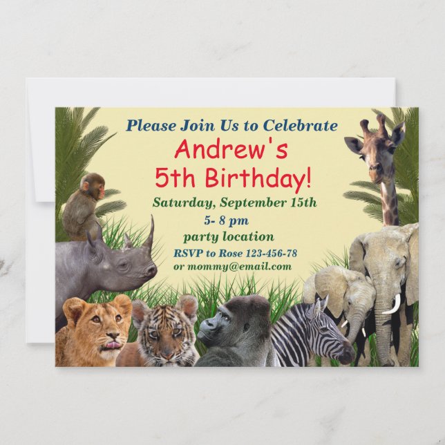 Invitación de cumpleaños de Safari, invitación a l (Anverso)