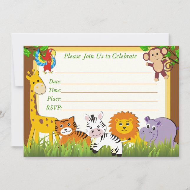 Invitación de cumpleaños de Safari, invitación a l (Anverso)