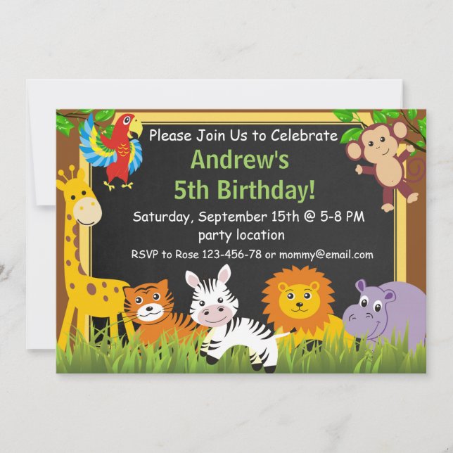 Invitación de cumpleaños de Safari, invitación a l (Anverso)