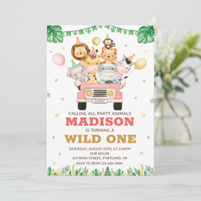 Invitación de cumpleaños de Safari Invitación de W (Anverso de pie)