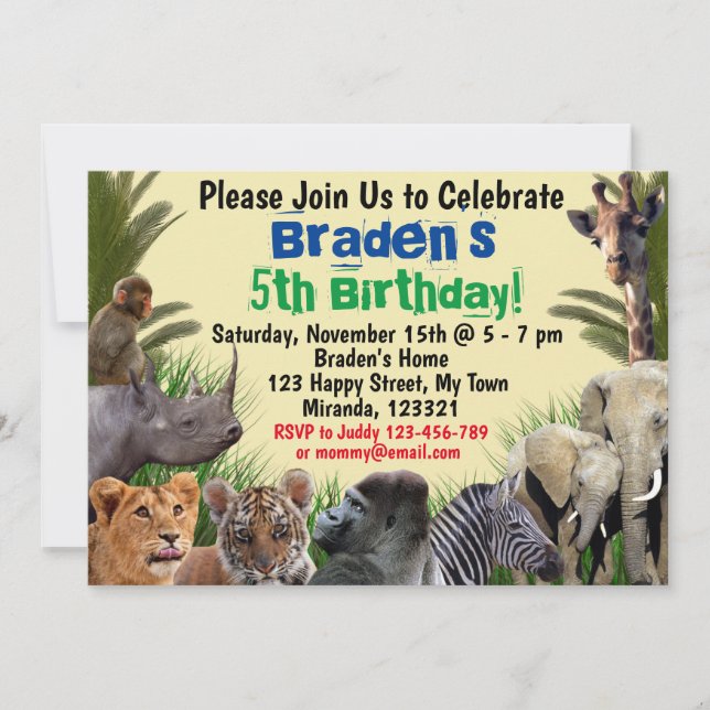 Invitación de cumpleaños de Safari Jungle (Anverso)