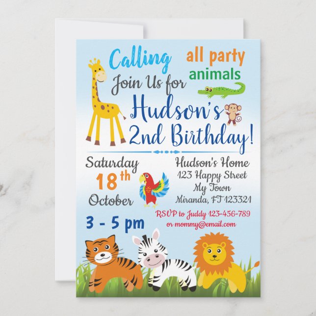 Invitación de cumpleaños de Safari Jungle (Anverso)
