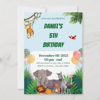 Invitación de cumpleaños de Safari Jungle Animal p