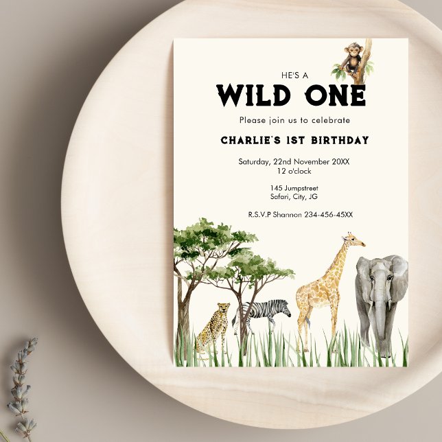 Invitación de cumpleaños de safari para el pequeño (Wild One Birthday Invitation)
