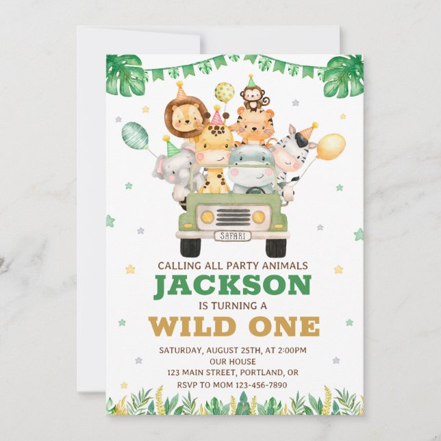Invitación de cumpleaños de Safari Wild one Invita (Anverso)