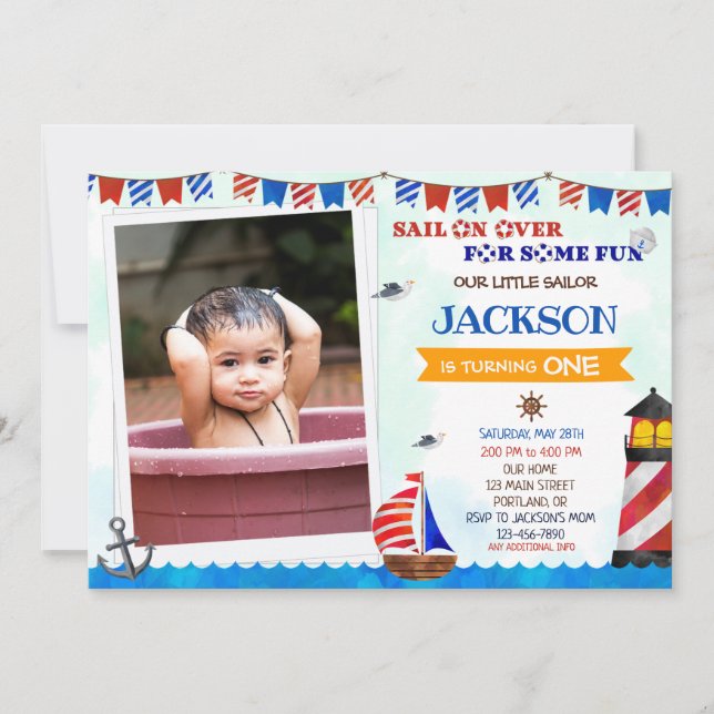Invitación de cumpleaños de Sailor Foto Niño prime (Anverso)