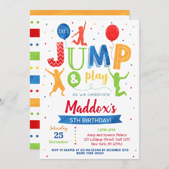 Invitación de cumpleaños de salto Bounce Trampolin (Anverso / Reverso)
