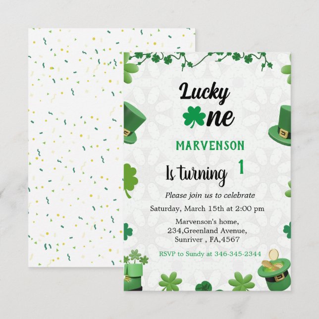 Invitación de cumpleaños de San Patricio shamrock  (Anverso / Reverso)