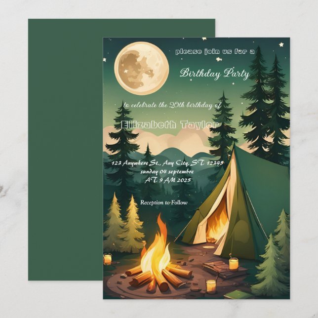 invitación de cumpleaños de scout Camping fiesta (Anverso / Reverso)