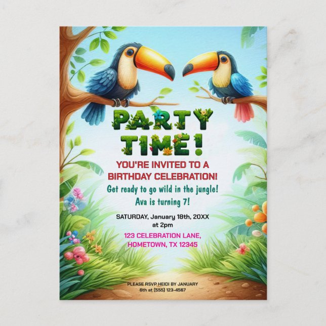 Invitación de cumpleaños de selva tropical para ni (Anverso)