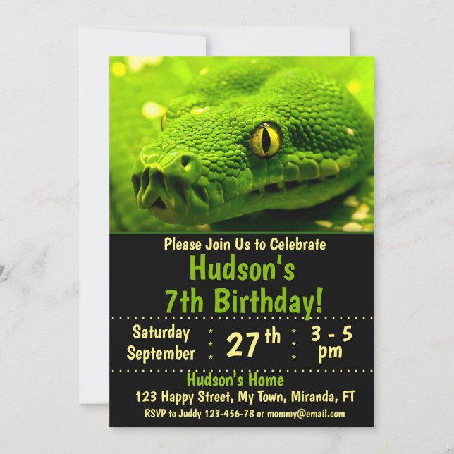 Invitación de cumpleaños de serpiente (Anverso)