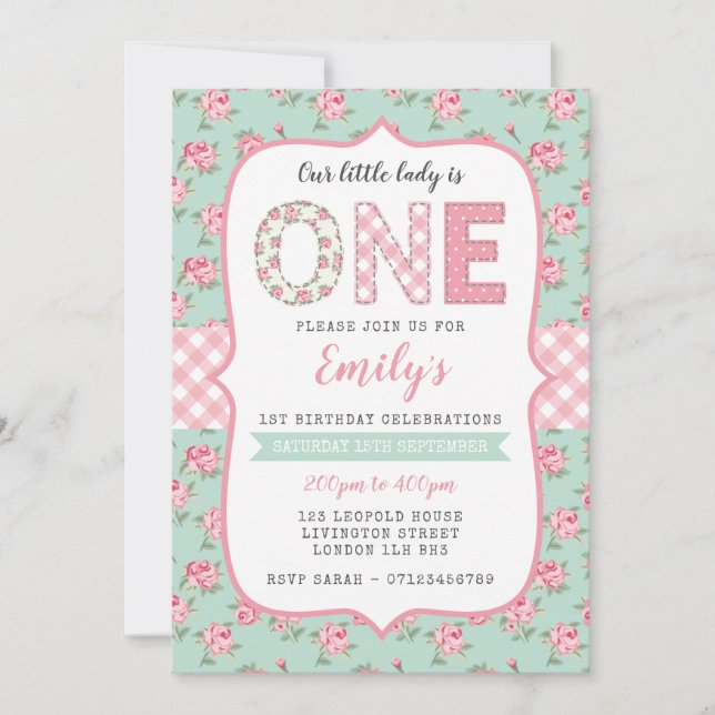 Invitación de cumpleaños de Shabby Chic (Anverso)
