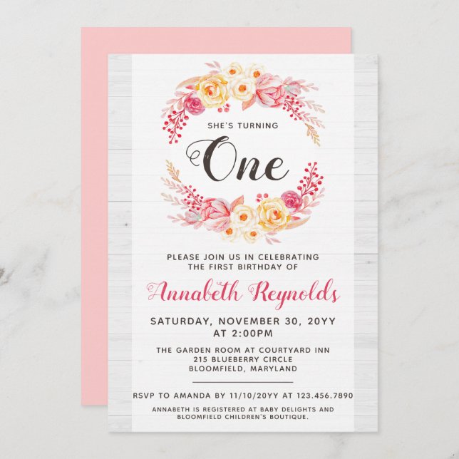 Invitación de cumpleaños de Shabby Chic Rustic (Anverso / Reverso)