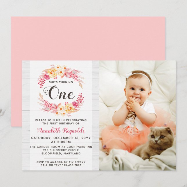 Invitación de cumpleaños de Shabby Chic Rustic (Anverso / Reverso)