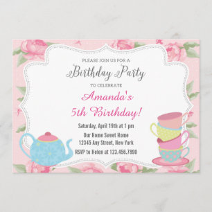 Invitación de cumpleaños de Shabby Chic Tea Fiesta
