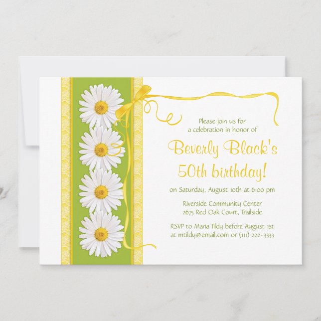 Invitación de cumpleaños de Shasta Daisy amarillo  (Anverso)