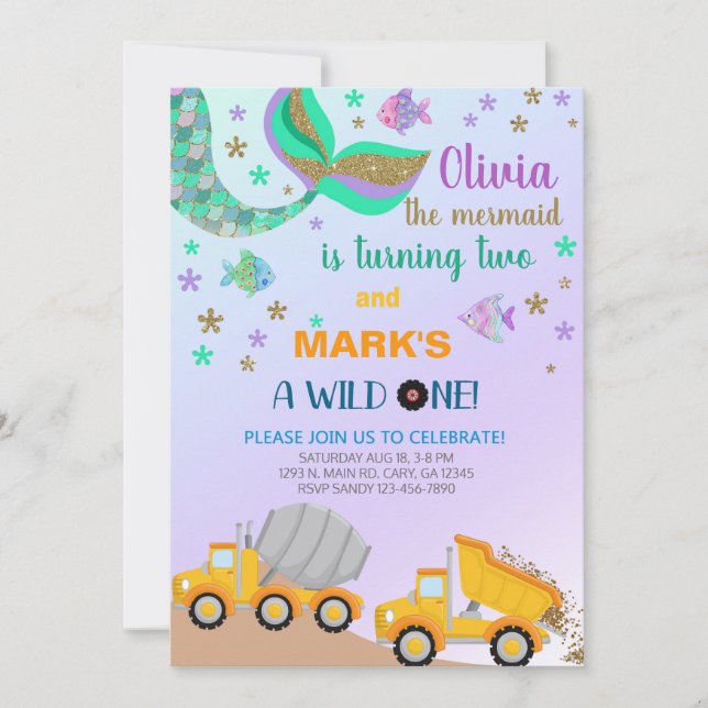 Invitación de cumpleaños de sibls mermaid y dump t (Anverso)
