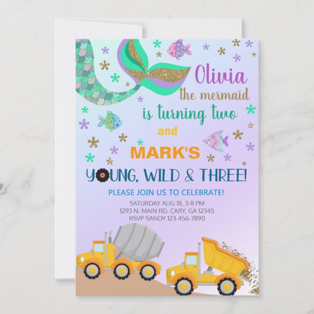 Invitación de cumpleaños de sibls mermaid y dump t (Anverso)