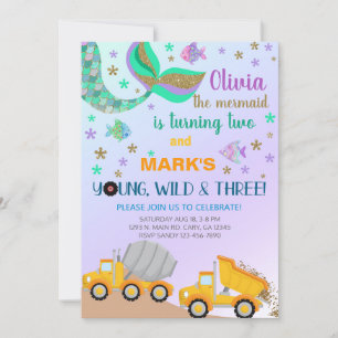 Invitación de cumpleaños de sibls mermaid y dump t