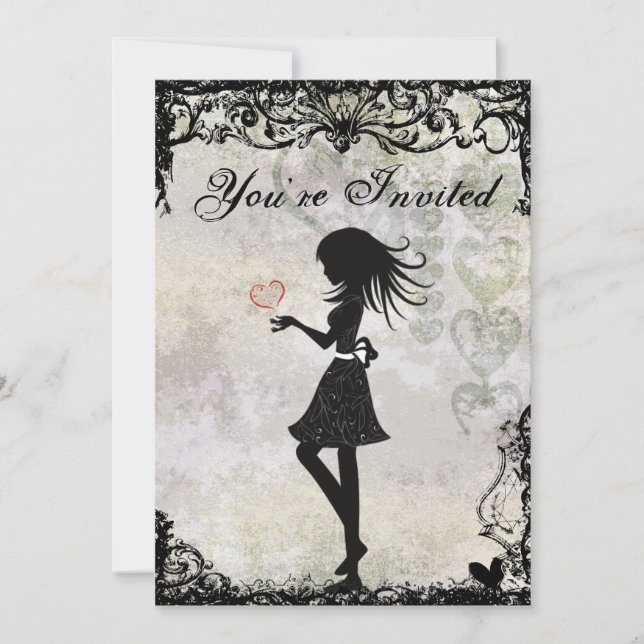 Invitación de cumpleaños de Silhouette Teen Chica  (Anverso)