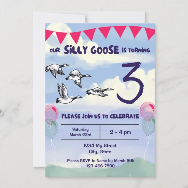 Invitación de cumpleaños de Silly Goose (Anverso)