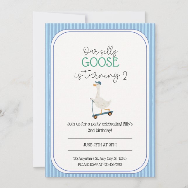 Invitación de cumpleaños de Silly Goose (Anverso)