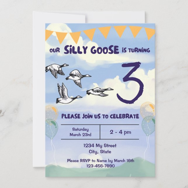 Invitación de cumpleaños de Silly Goose (Anverso)