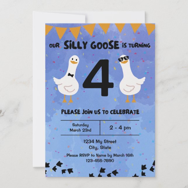 Invitación de cumpleaños de Silly Goose (Anverso)